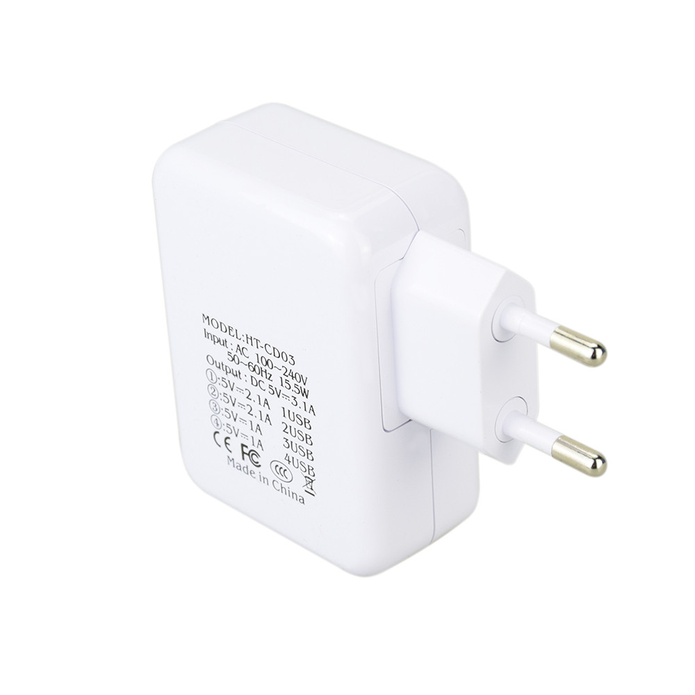 15.5W 4-Port Multi USB Wall Phone Charger White - Image 5