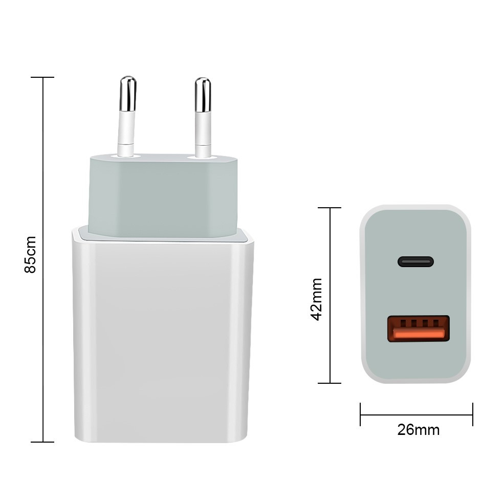 18W 2-Port QC3.0+Type-C USB Wall Charger - Image 2