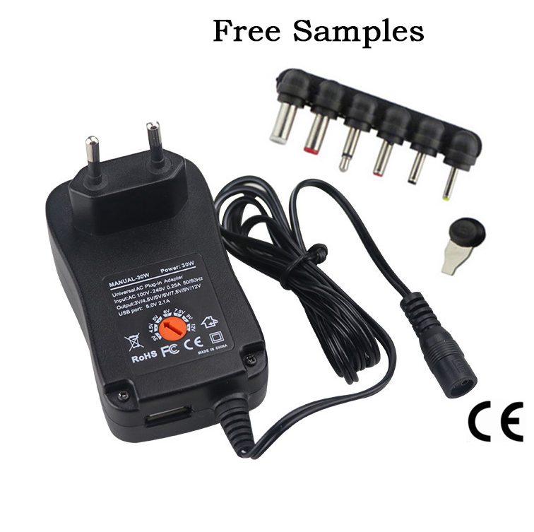 30W Adjustable Voltage Wall Adapter With USB