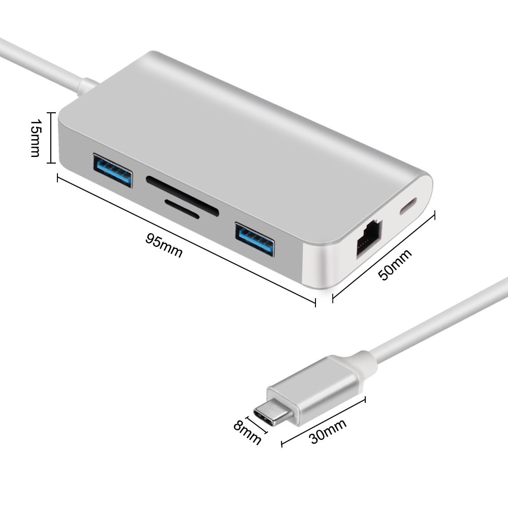 6 in 1 Type-C HUB USB3.0 Ports SD/TF/RJ45 - Image 3