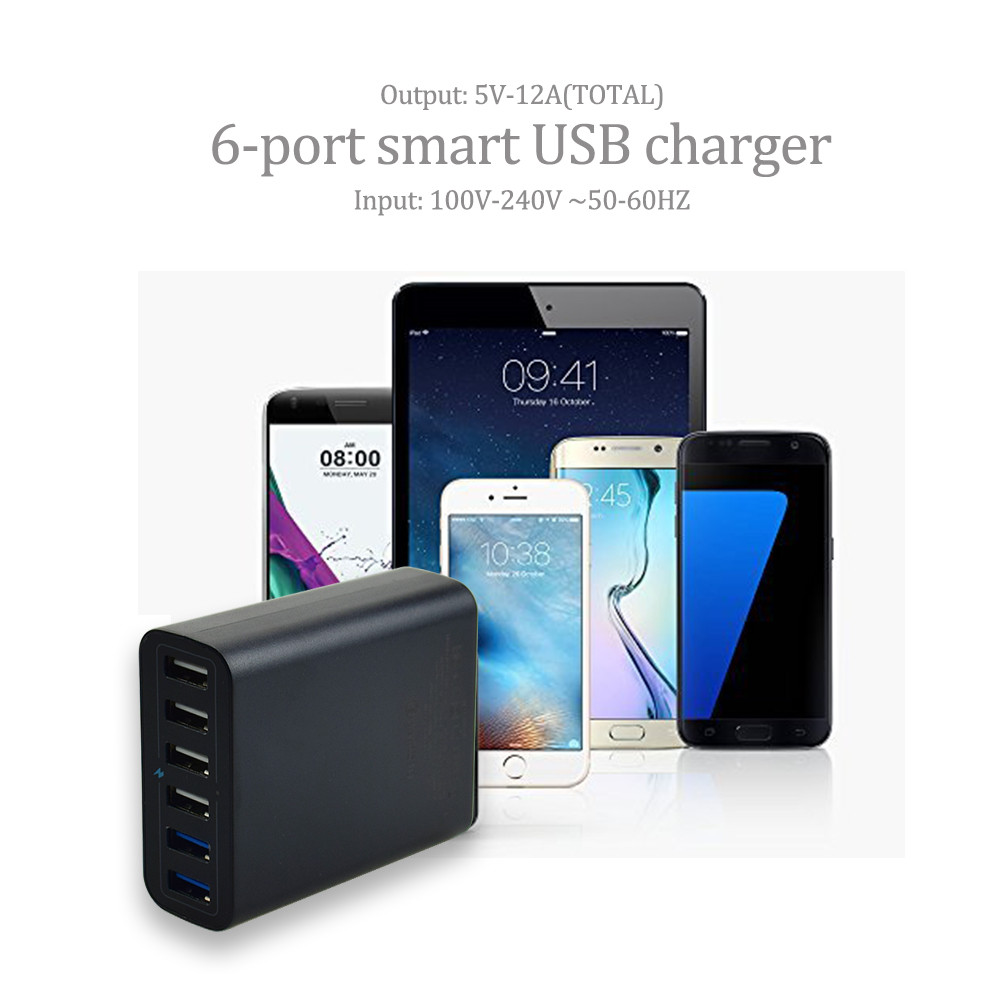 6-port 60W QC3.0 smart USB mobile phone Charger - Image 5