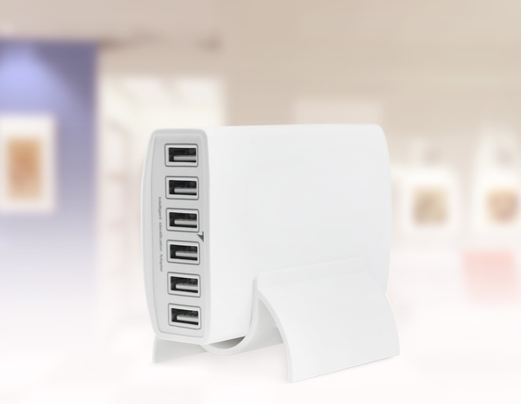 60W 6-Ports Multi USB Wall Charger White Black