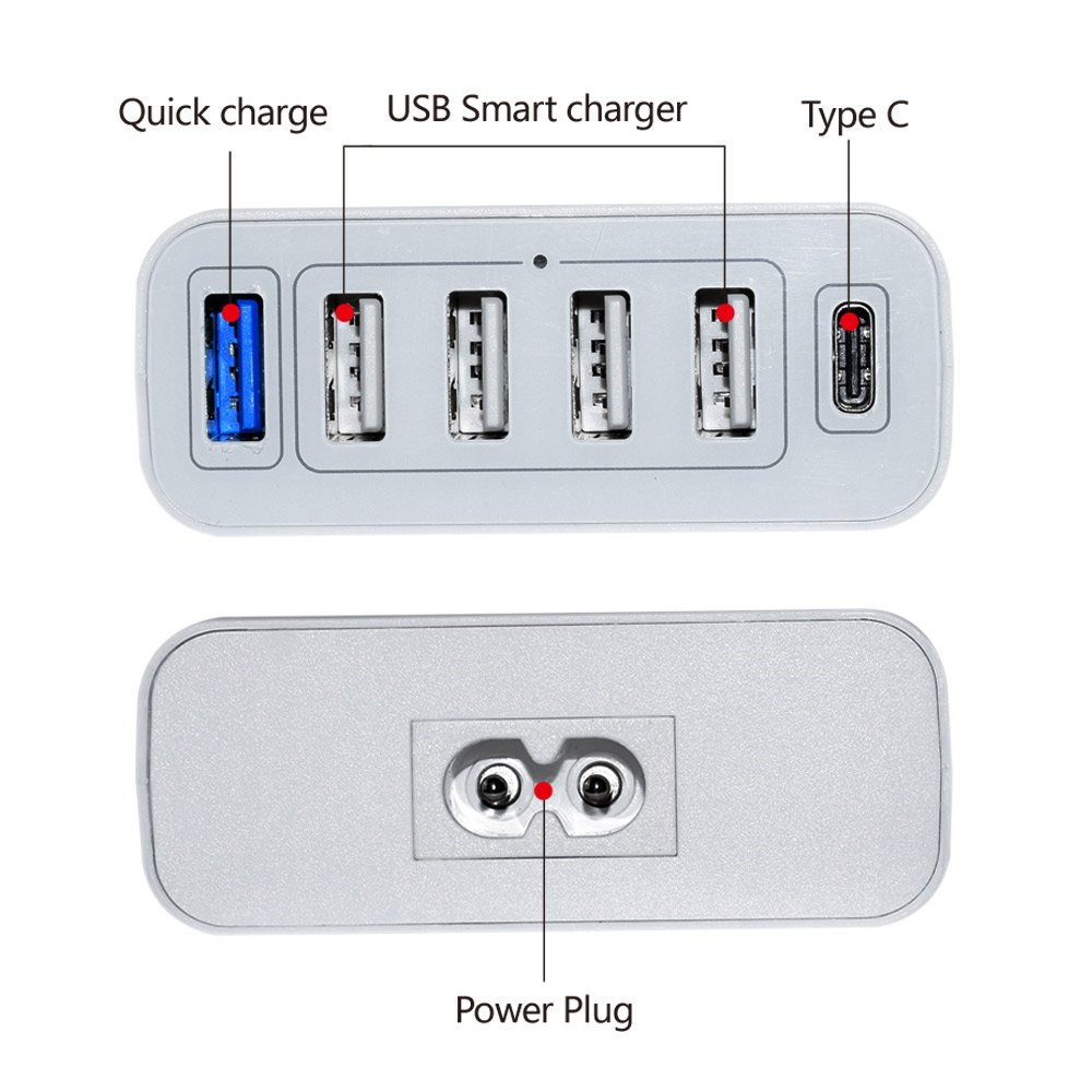 60W 6-port USB PD Type-C 3.0 Wall Charger - Image 3