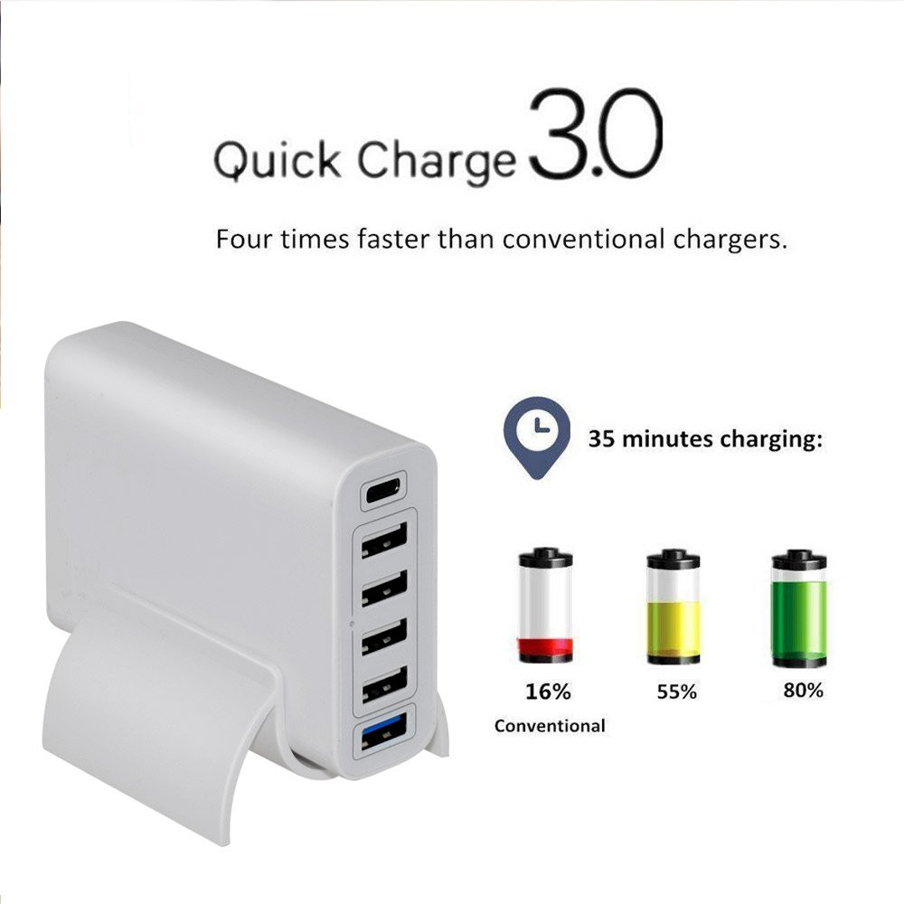 60W 6-port USB PD Type-C 3.0 Wall Charger - Image 4