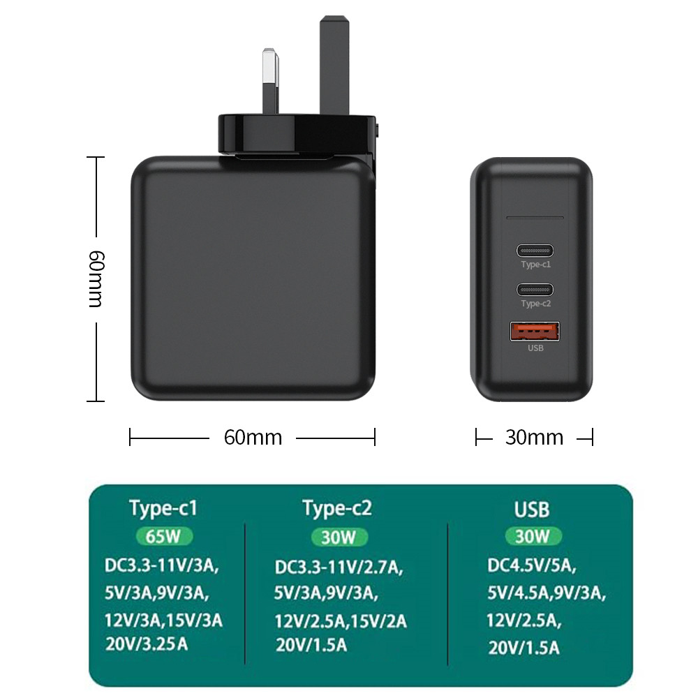65W High Power 3 Port GaN Wall Charger - Image 4