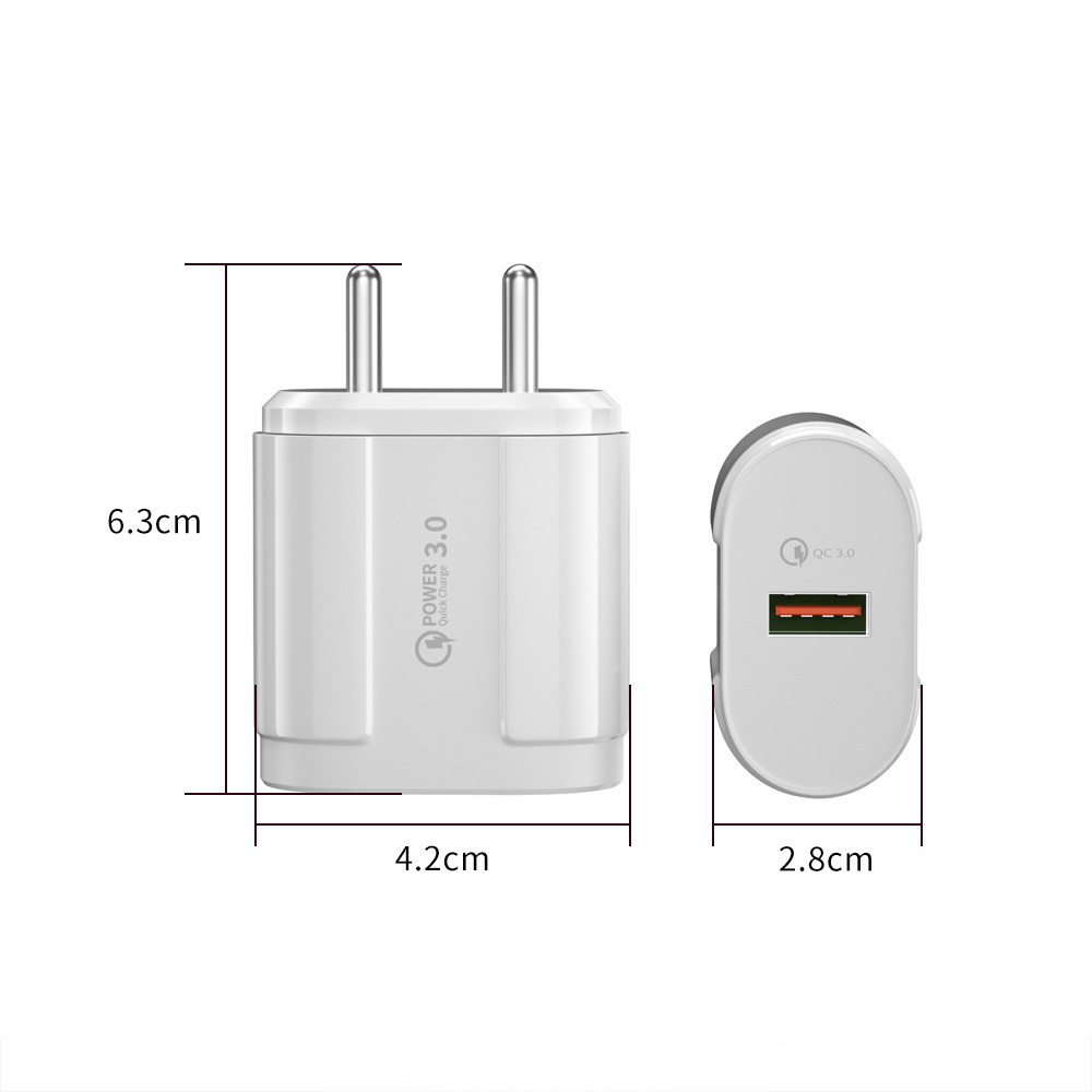 India QC3.0 18W USB Smart Charger adapter white - Image 2