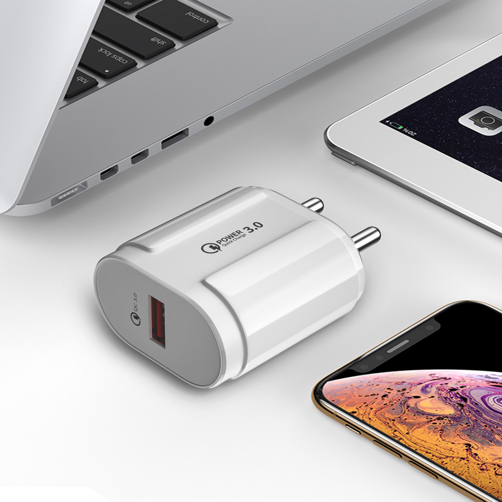 India QC3.0 18W USB Smart Charger adapter white - Image 3