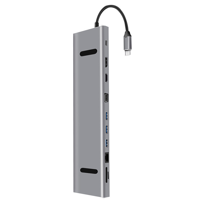 Type-C HUB TO HDMI(4K)+SD+TF+USB3.0*3+PD+VGA+LAN+DP+AUDIO - Image 3