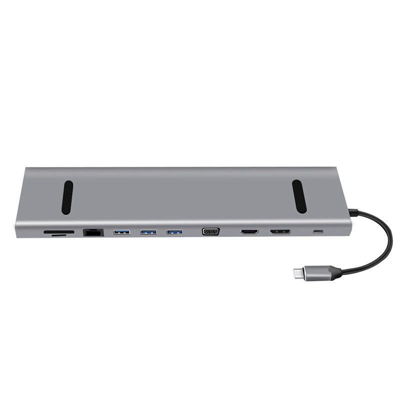 Type-C HUB TO HDMI(4K)+SD+TF+USB3.0*3+PD+VGA+LAN+DP+AUDIO - Image 4